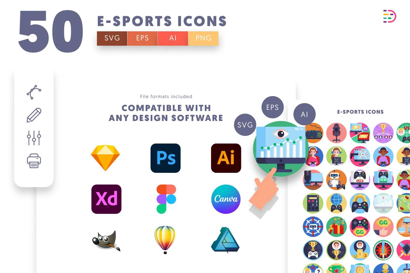 50 E-Sports Icons preview 8 – flat circle icons in PNG, SVG and EPS