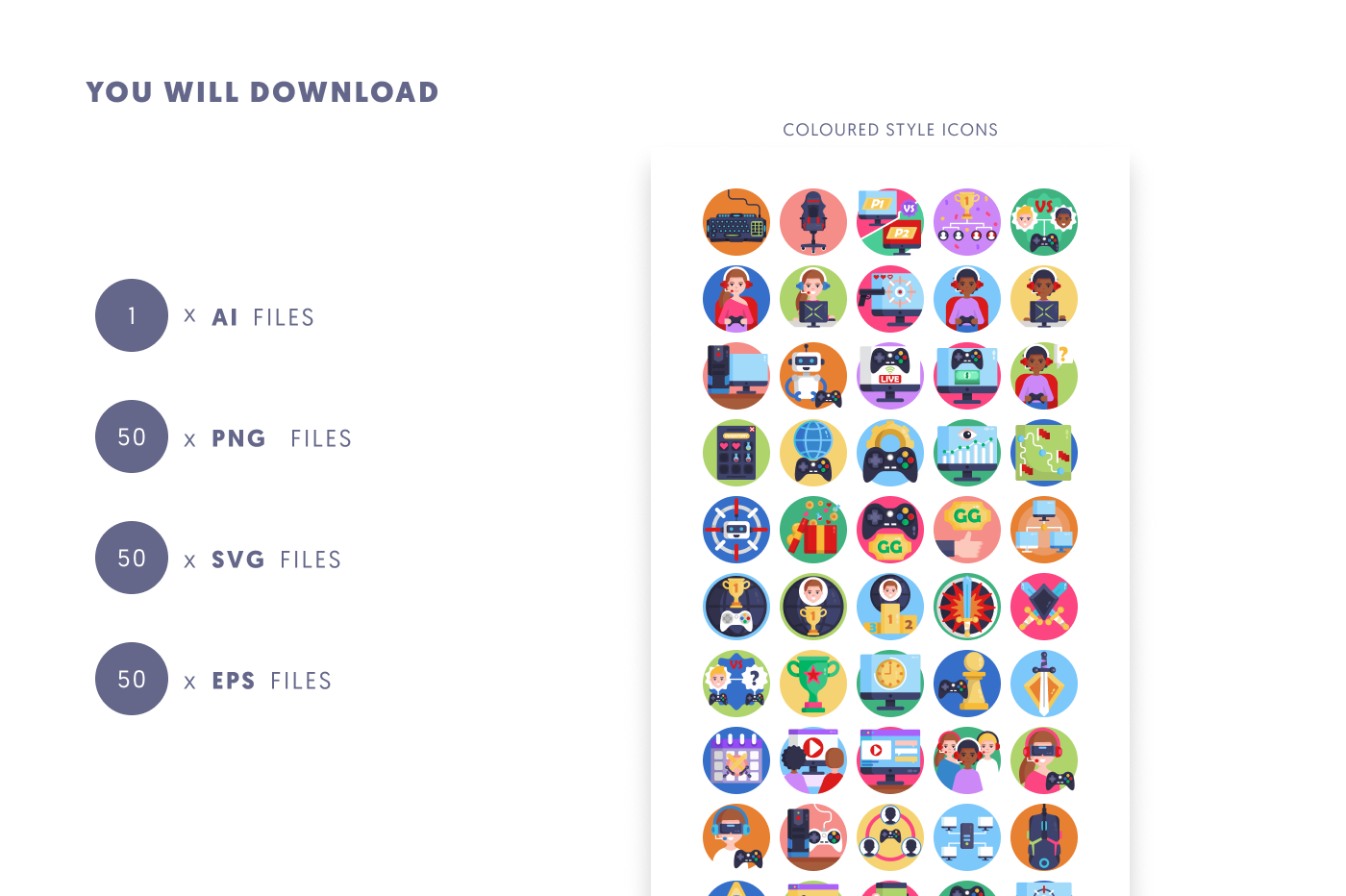 50 E-Sports Icons preview 9 – flat circle icons in PNG, SVG and EPS
