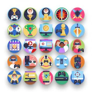 50 E-Sports Icons – set of colorful flat circle icons