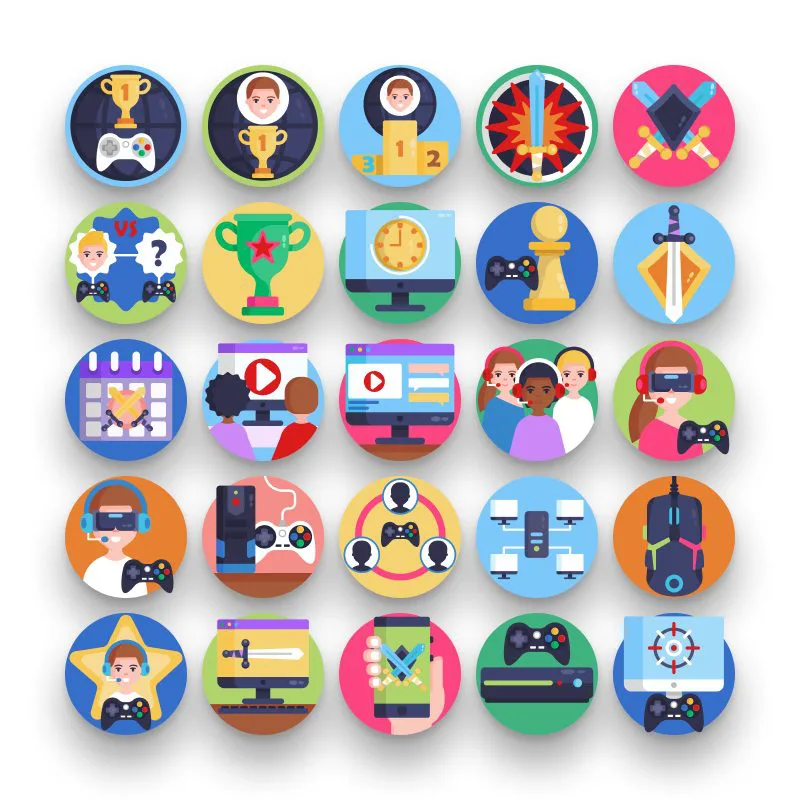 50 E-Sports Icons – set of colorful flat circle icons