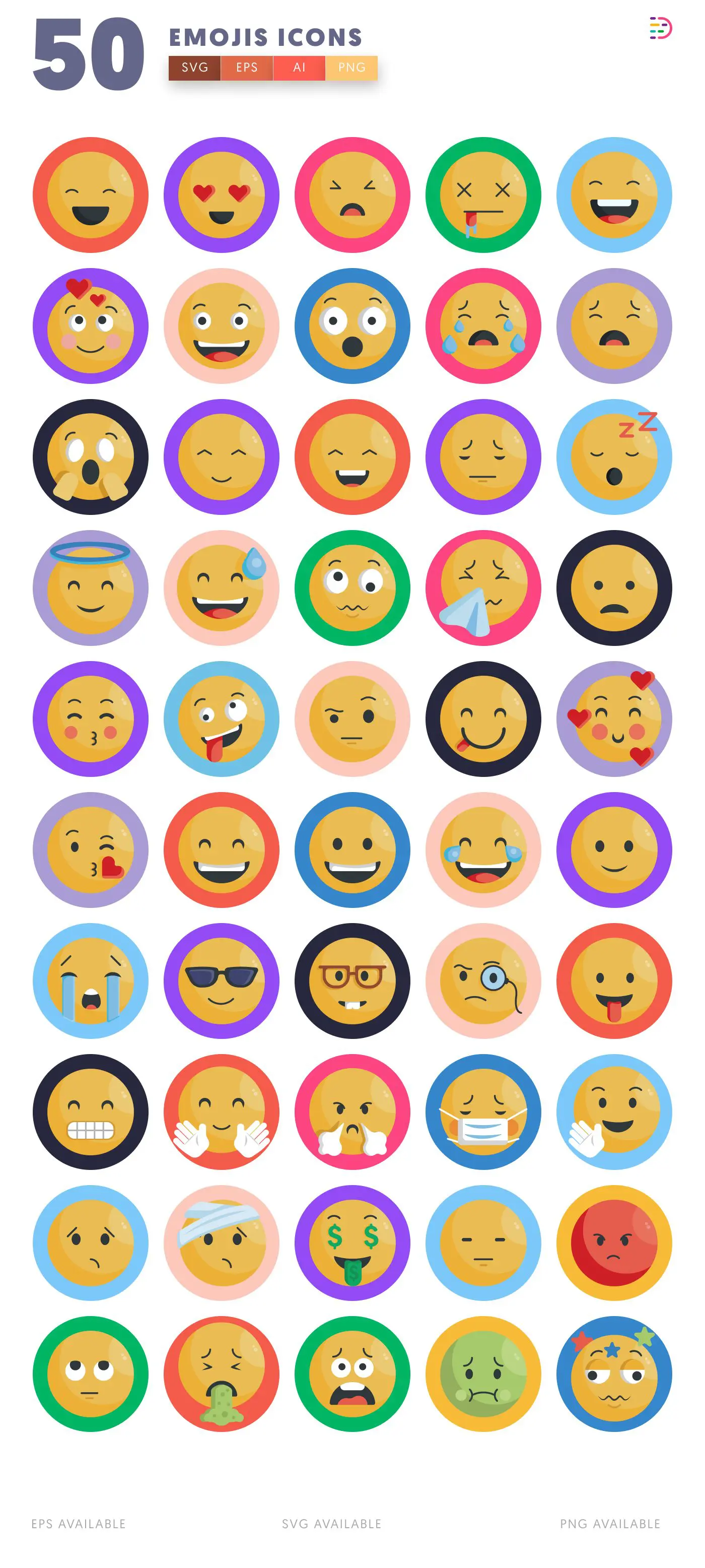 50 Emoji Icons – all icons in the set