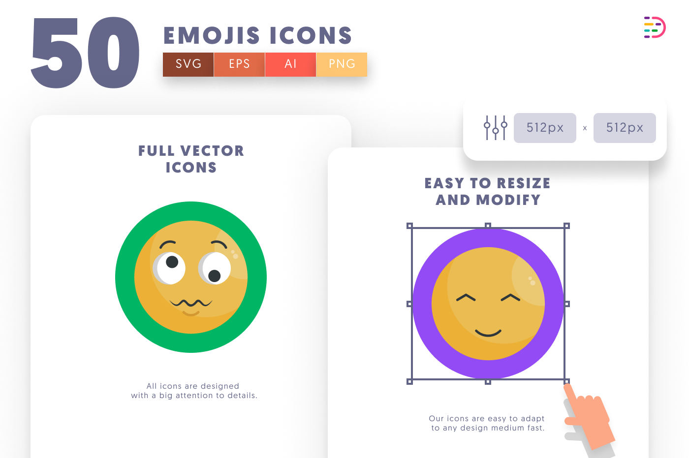 50 Emoji Icons preview 6 – flat circle icons in PNG, SVG and EPS
