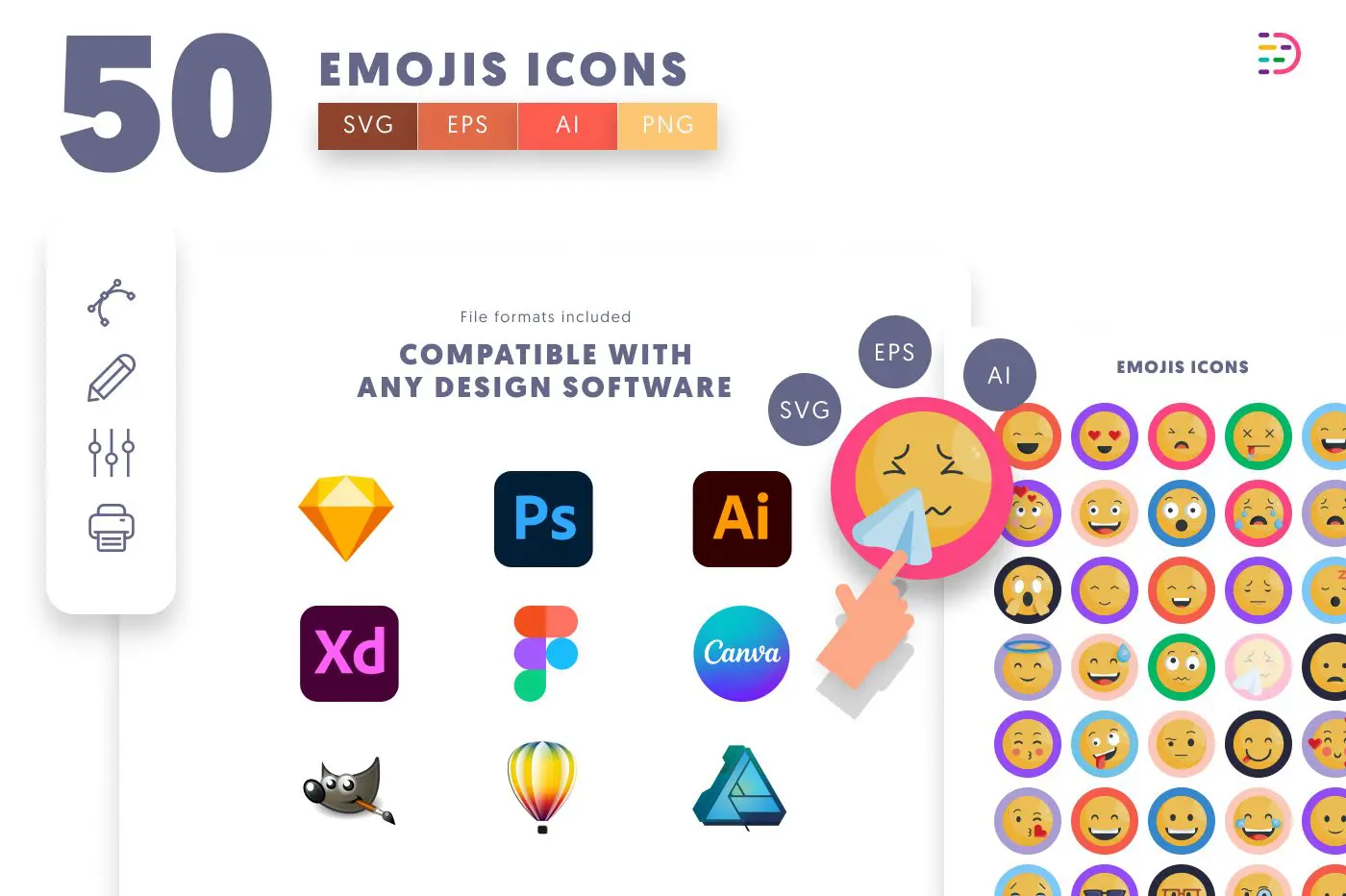 50 Emoji Icons preview 8 – flat circle icons in PNG, SVG and EPS