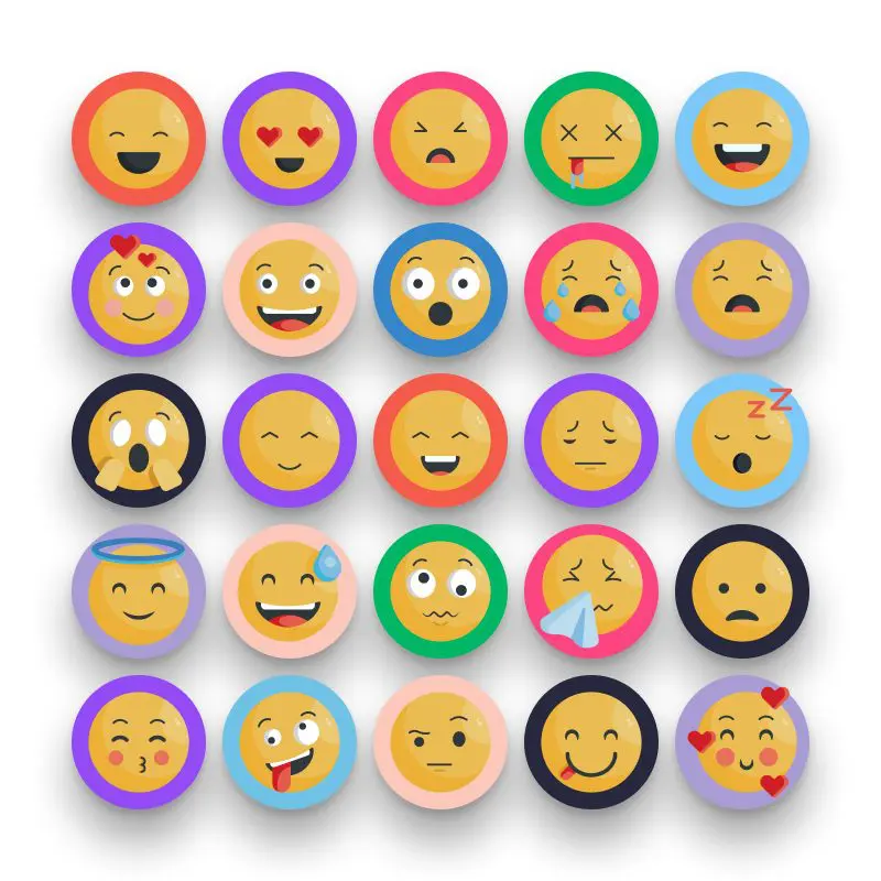50 Emoji Icons – set of colorful flat circle icons