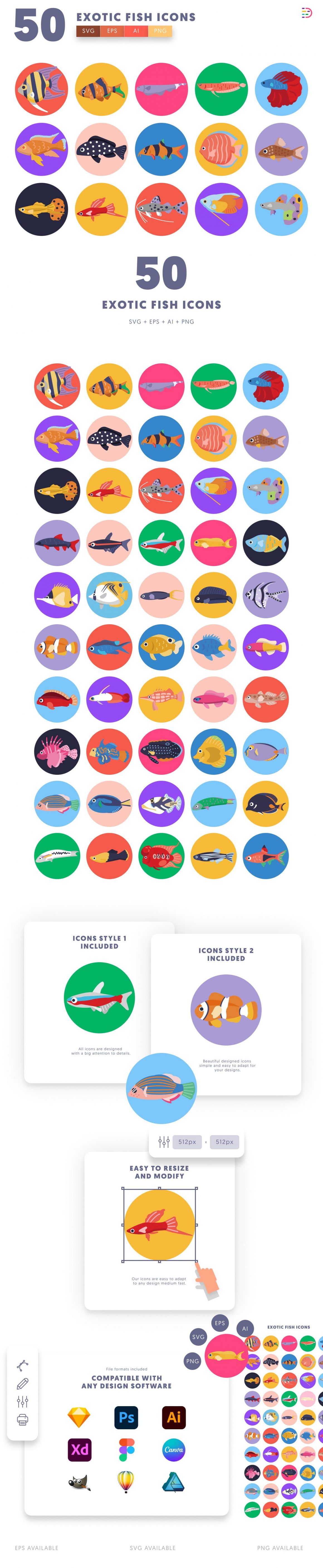 50 Exotic Fish Icons - Bring life to your creative projects