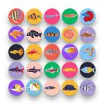 50 Exotic Fish Icons – set of colorful flat circle icons