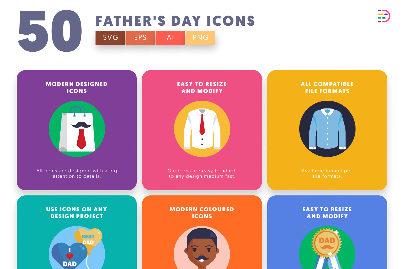 50 Father’s Day Icons preview 5 – flat circle icons in PNG, SVG and EPS