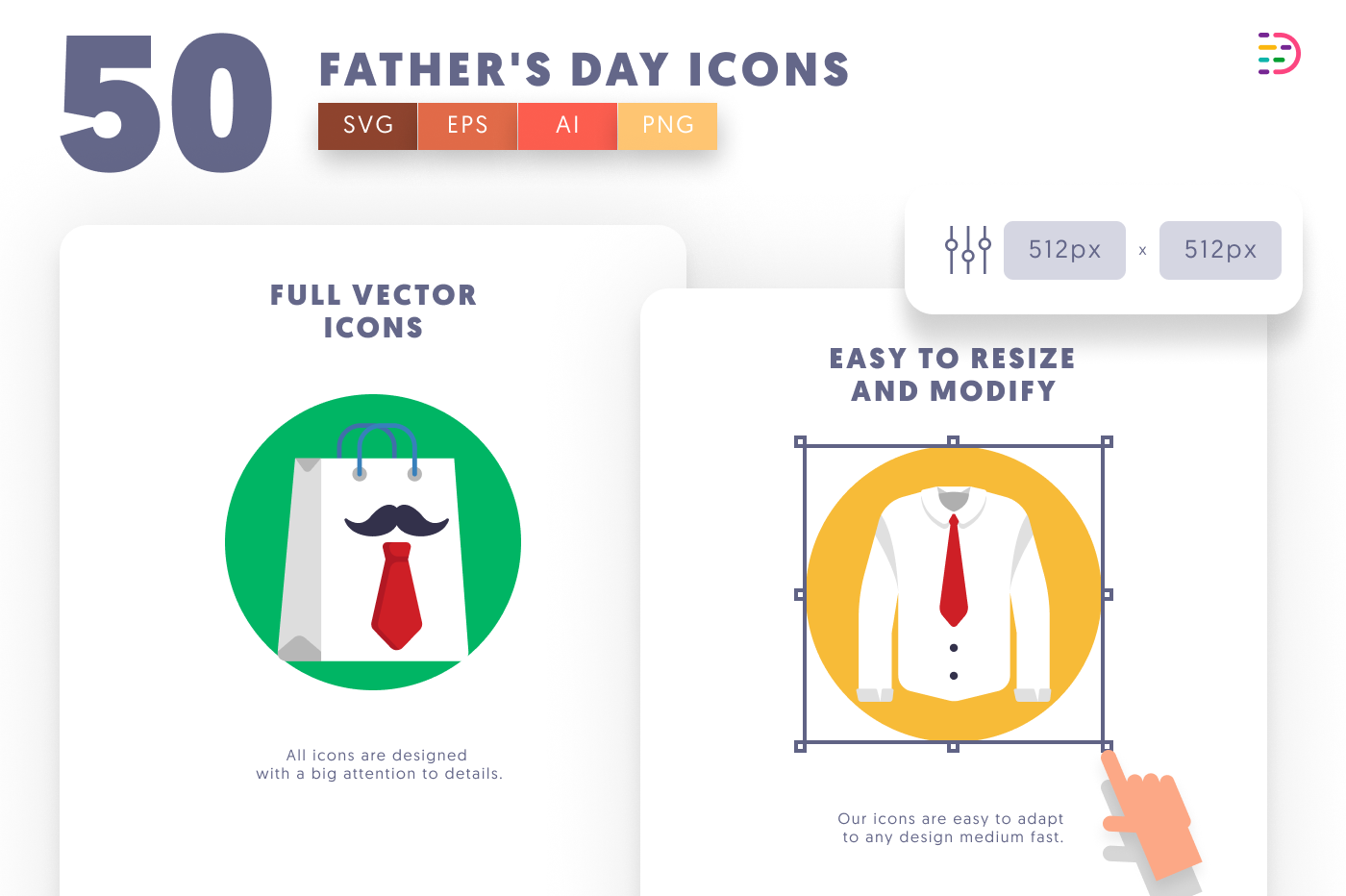 50 Father’s Day Icons preview 6 – flat circle icons in PNG, SVG and EPS
