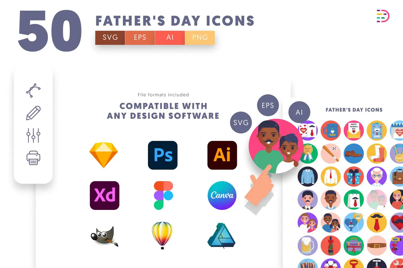 50 Father’s Day Icons preview 8 – flat circle icons in PNG, SVG and EPS