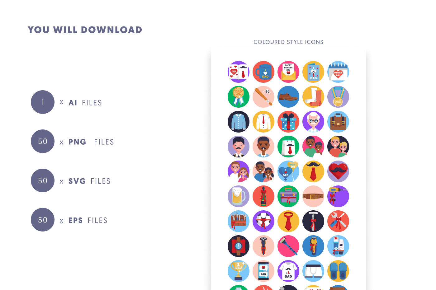50 Father’s Day Icons preview 9 – flat circle icons in PNG, SVG and EPS