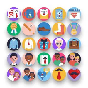 50 Father’s Day Icons – set of colorful flat circle icons