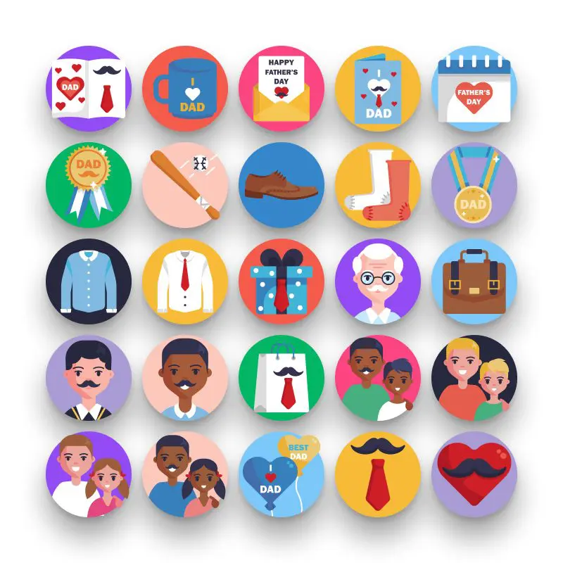50 Father’s Day Icons – set of colorful flat circle icons