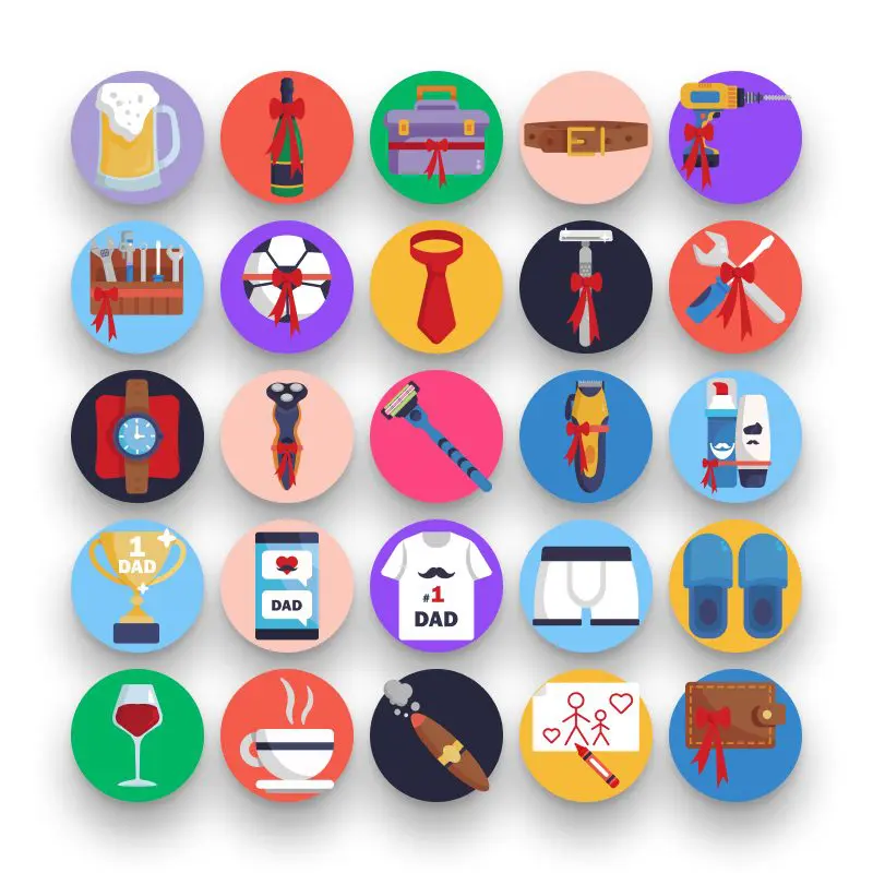 50 Father’s Day Icons – set of colorful flat circle icons