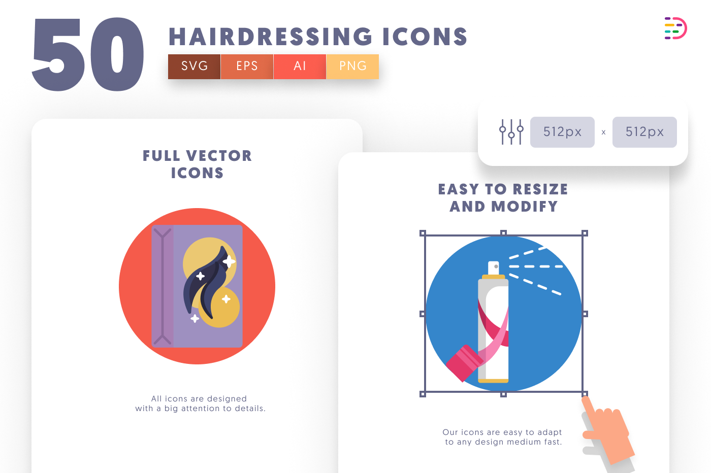 50 Hairdressing Icons preview 6 – flat circle icons in PNG, SVG and EPS
