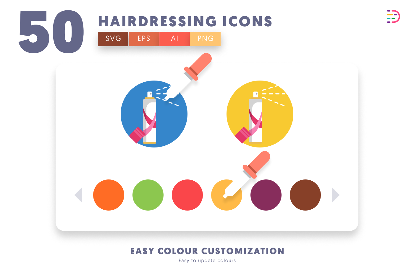 50 Hairdressing Icons preview 7 – flat circle icons in PNG, SVG and EPS