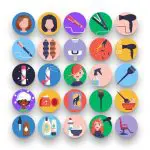 50 Hairdressing Icons – set of colorful flat circle icons