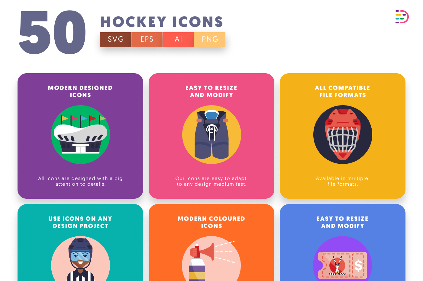 50 Hockey Icons preview 5 – flat circle icons in PNG, SVG and EPS