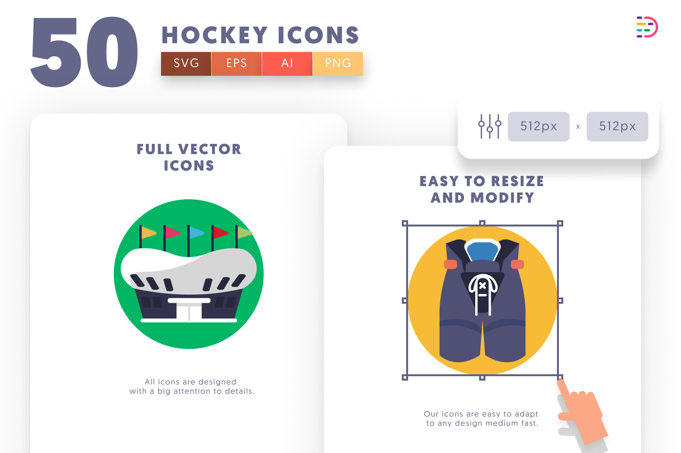 50 Hockey Icons preview 6 – flat circle icons in PNG, SVG and EPS