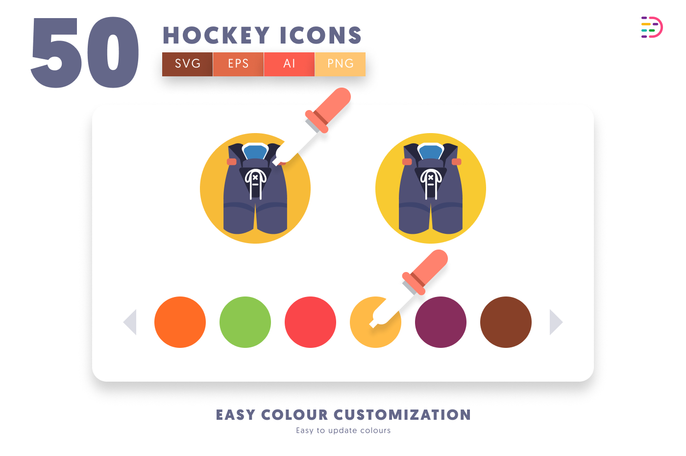50 Hockey Icons preview 7 – flat circle icons in PNG, SVG and EPS