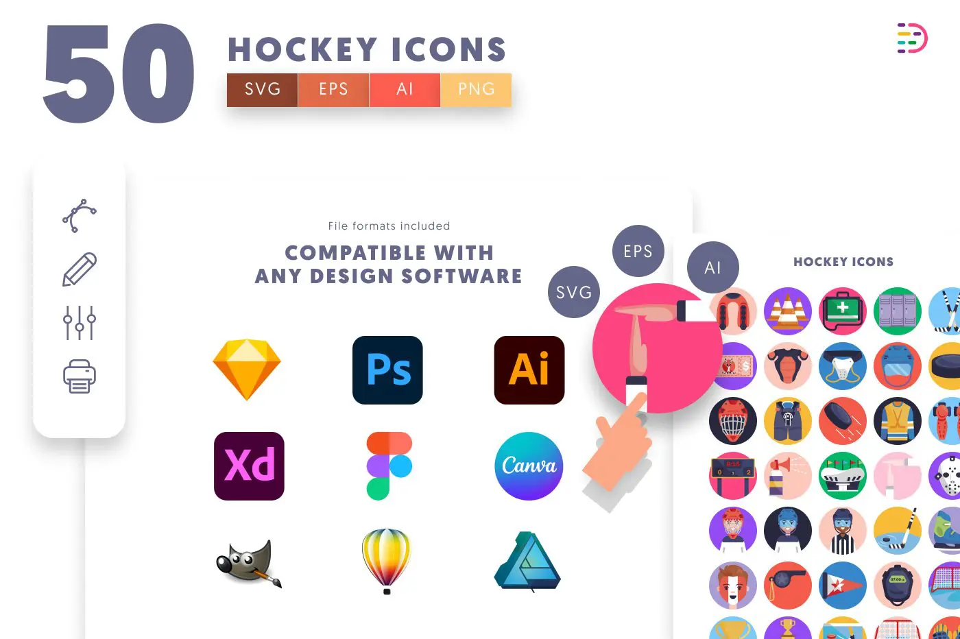 50 Hockey Icons preview 8 – flat circle icons in PNG, SVG and EPS