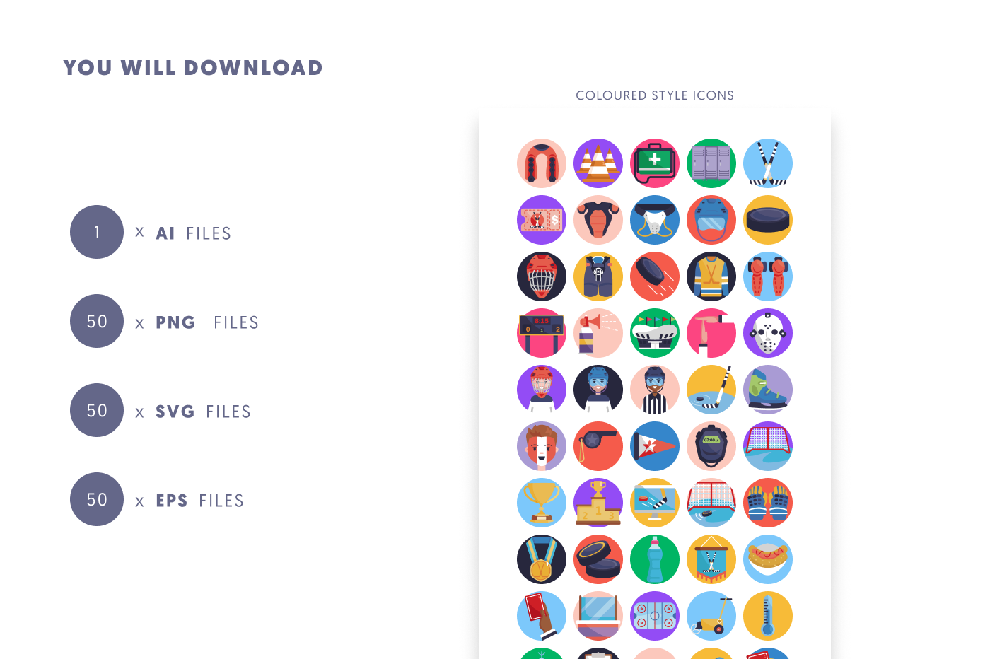 50 Hockey Icons preview 9 – flat circle icons in PNG, SVG and EPS