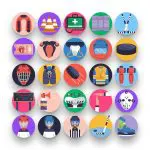 50 Hockey Icons – set of colorful flat circle icons