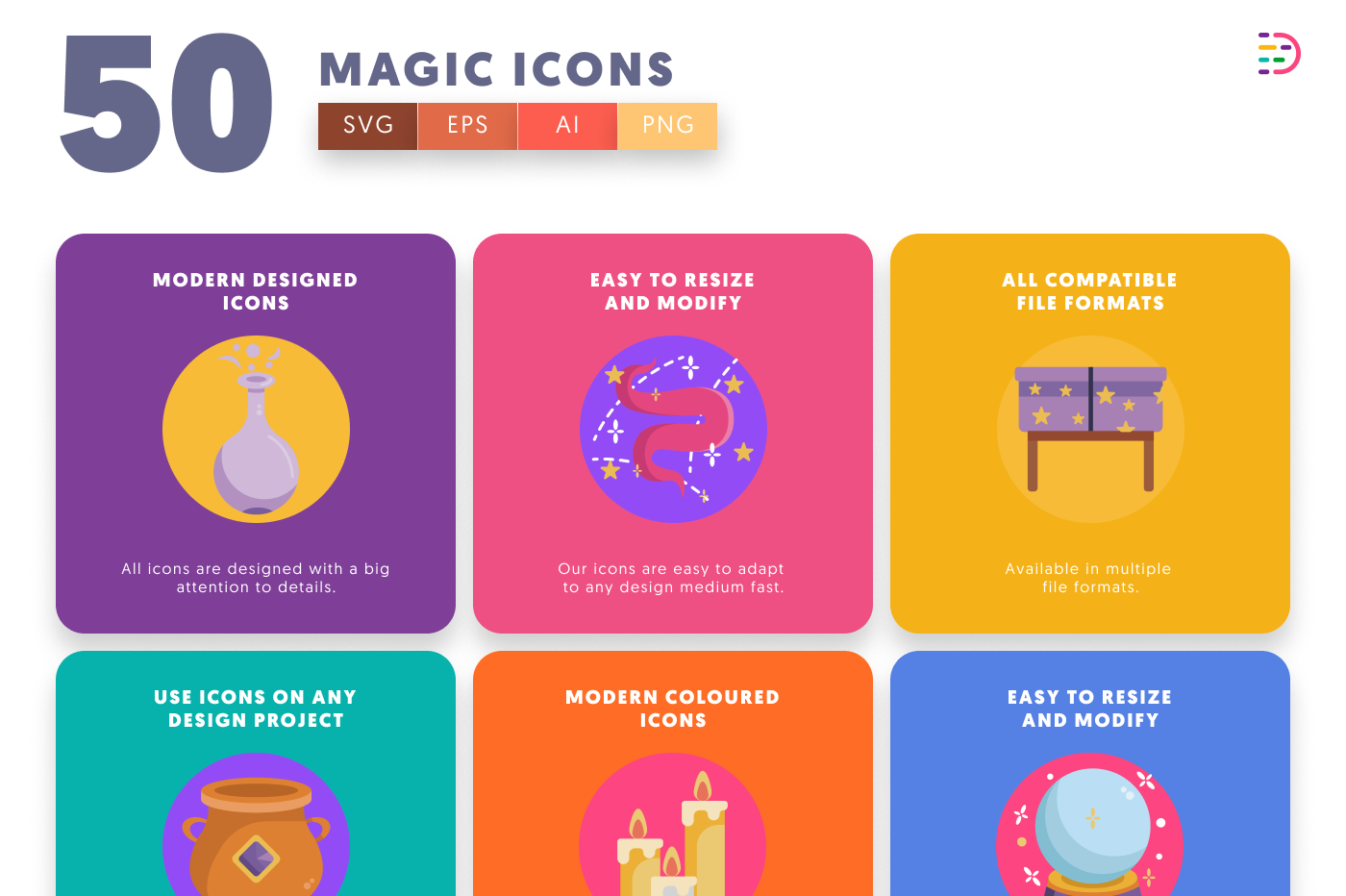 50 Magic Icons preview 5 – flat circle icons in PNG, SVG and EPS