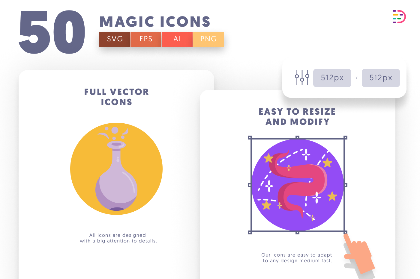 50 Magic Icons preview 6 – flat circle icons in PNG, SVG and EPS