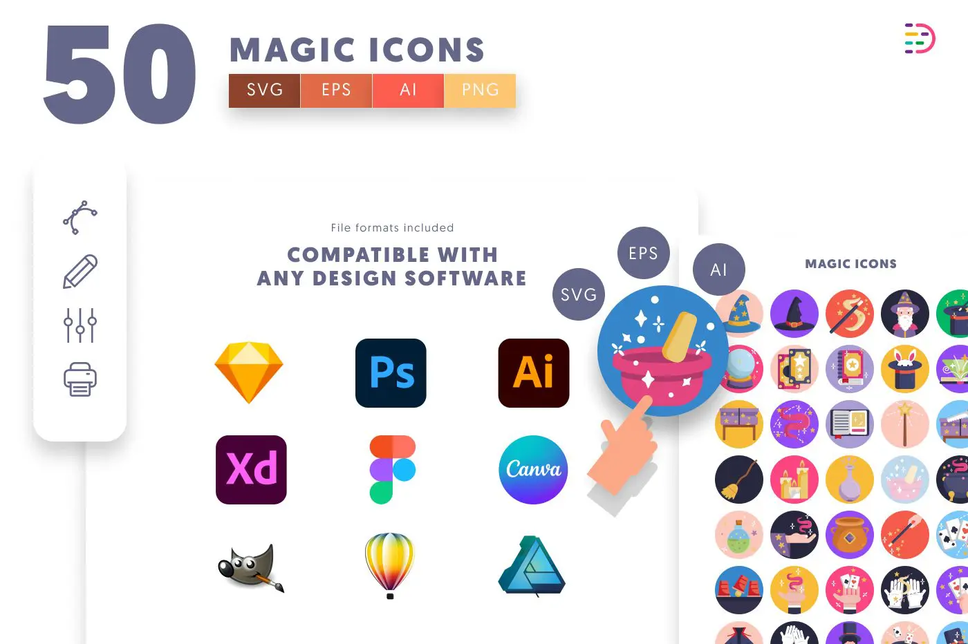 50 Magic Icons preview 8 – flat circle icons in PNG, SVG and EPS
