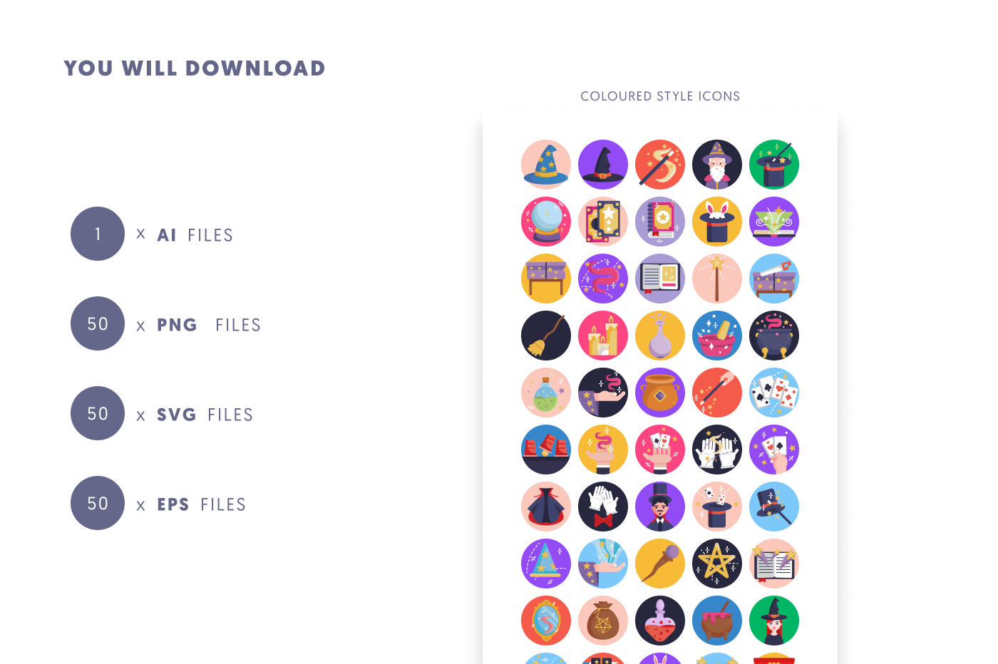 50 Magic Icons preview 9 – flat circle icons in PNG, SVG and EPS