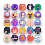 50 Magic Icons – set of colorful flat circle icons