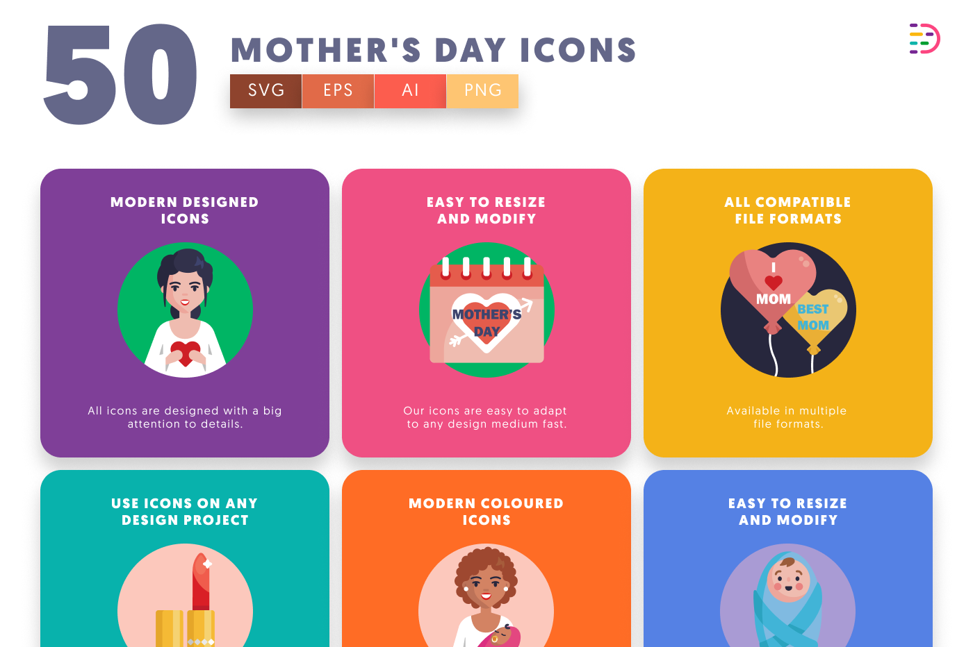 50 Mother’s Day Icons preview 5 – flat circle icons in PNG, SVG and EPS