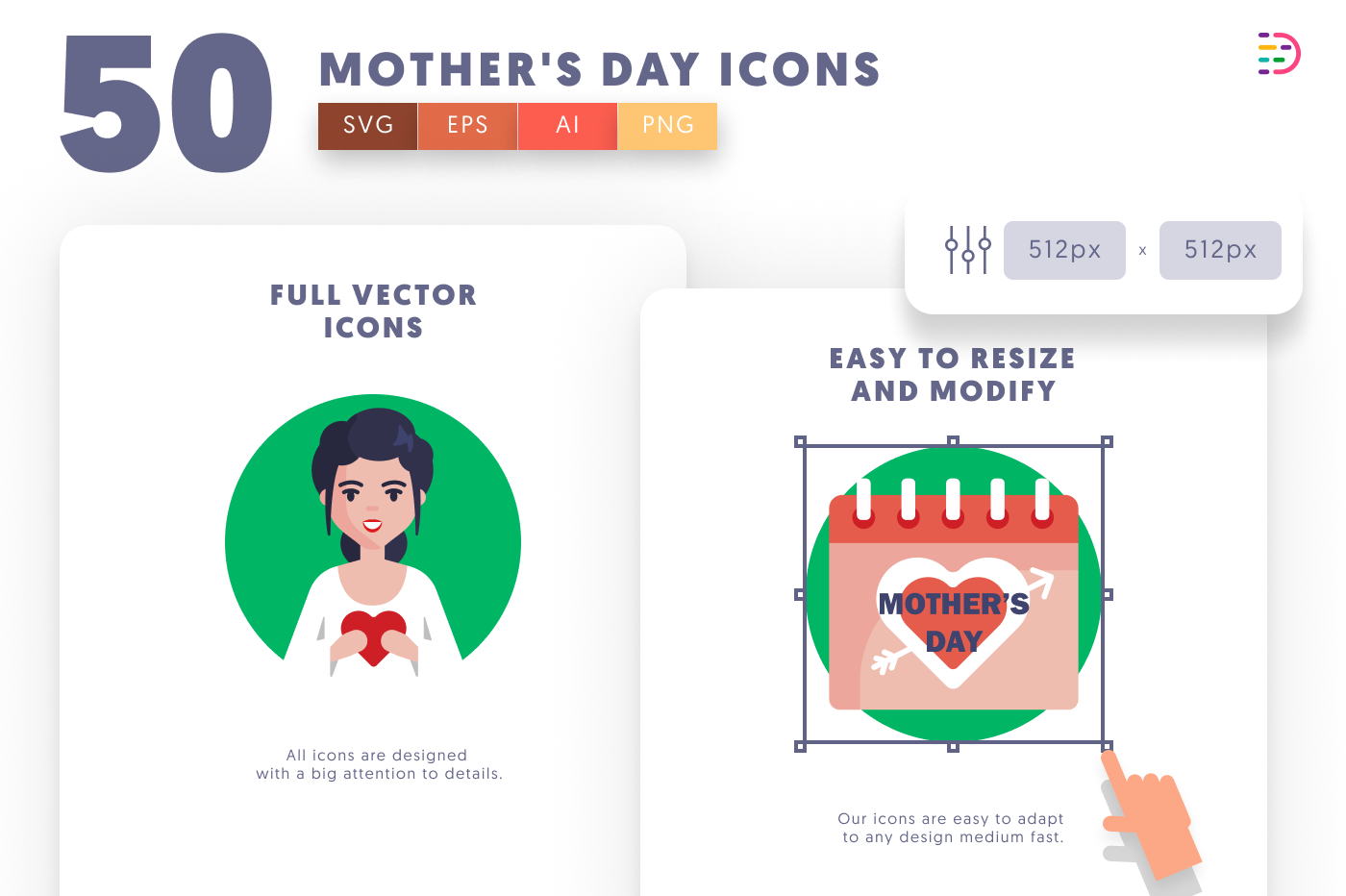 50 Mother’s Day Icons preview 6 – flat circle icons in PNG, SVG and EPS