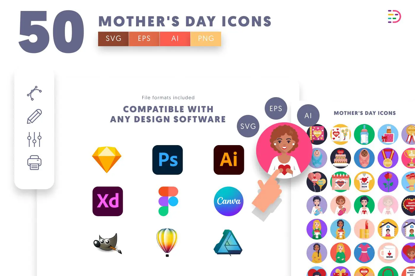 50 Mother’s Day Icons preview 8 – flat circle icons in PNG, SVG and EPS