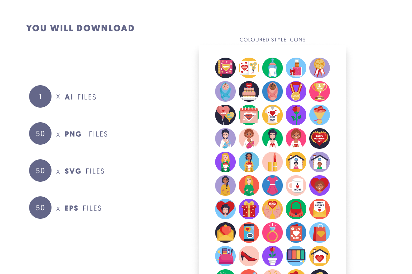 50 Mother’s Day Icons preview 9 – flat circle icons in PNG, SVG and EPS