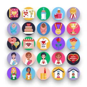 50 Mother’s Day Icons – set of colorful flat circle icons