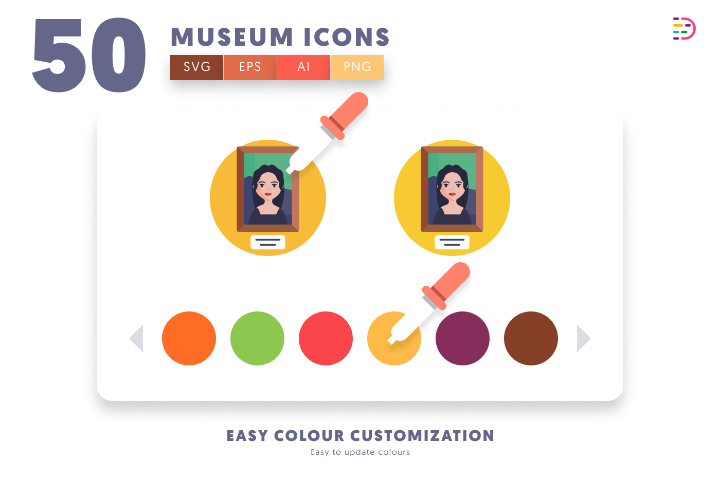 50 Museum Icons preview 7 – flat circle icons in PNG, SVG and EPS