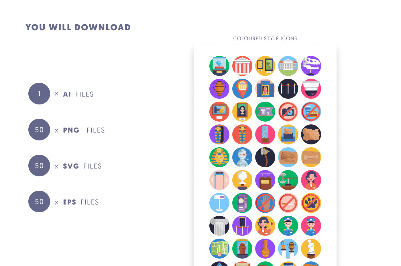 50 Museum Icons preview 9 – flat circle icons in PNG, SVG and EPS