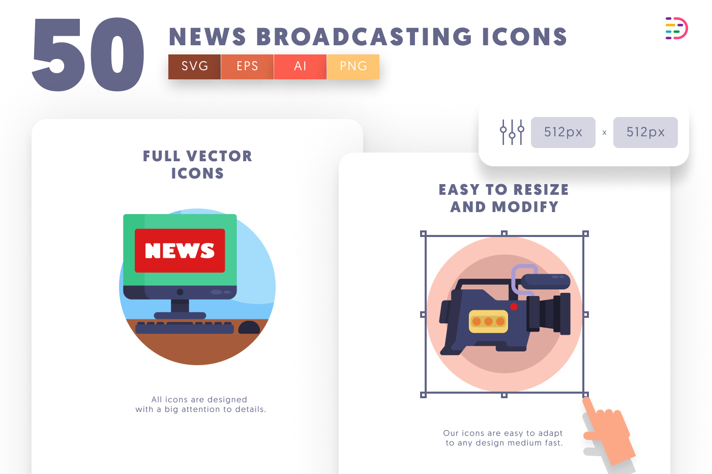 50 News Broadcasting Icons preview 6 – flat circle icons in PNG, SVG and EPS