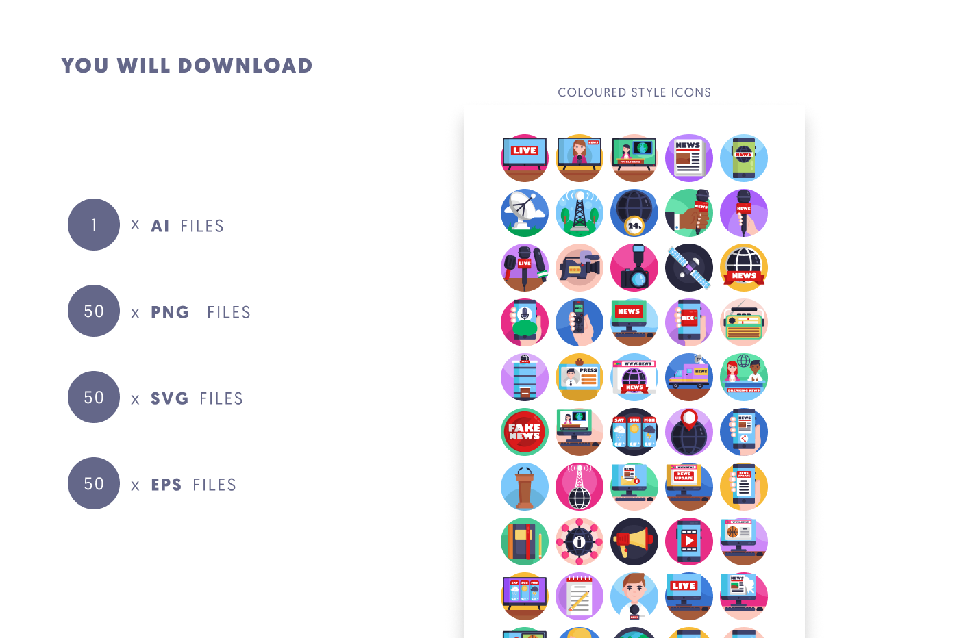 50 News Broadcasting Icons preview 9 – flat circle icons in PNG, SVG and EPS