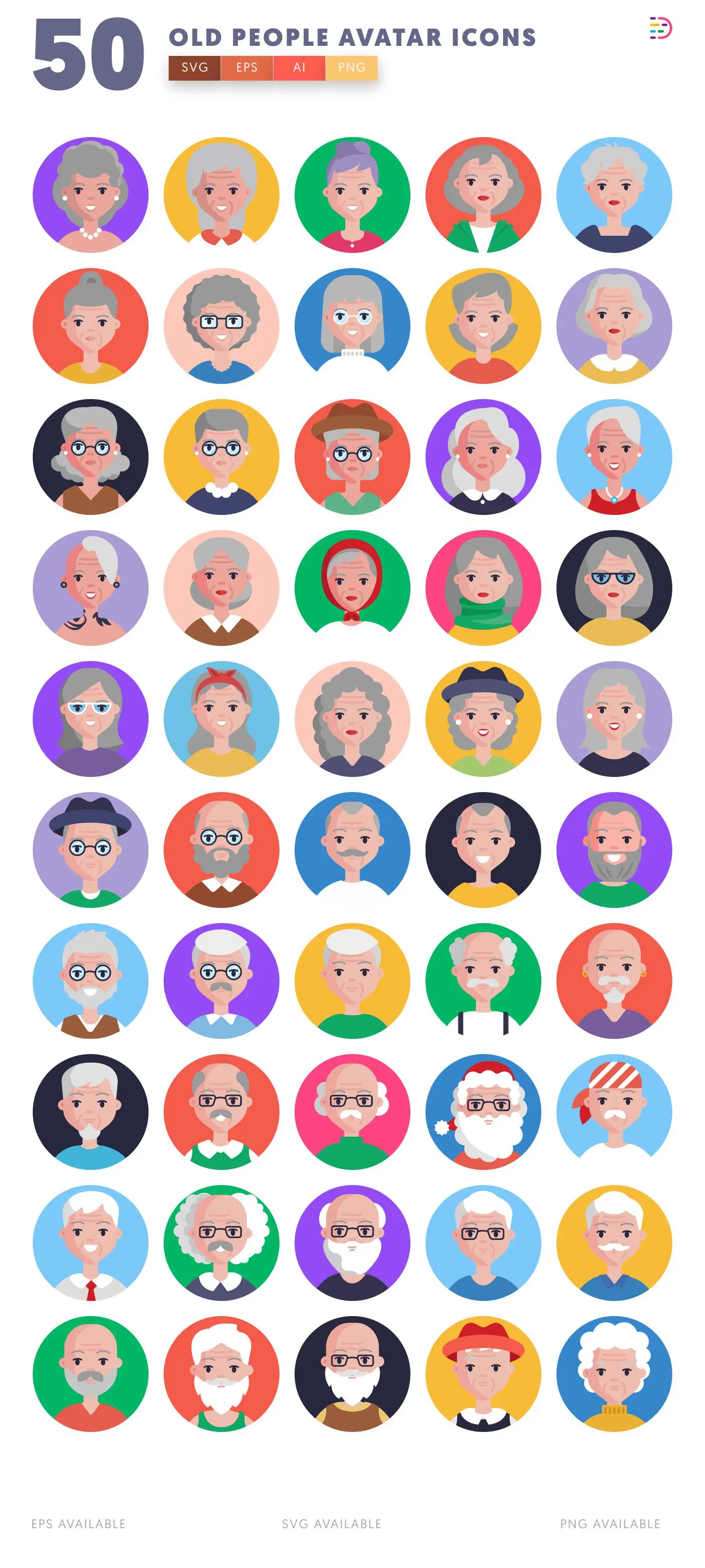 50 Old People Avatar Icons – all icons in the set