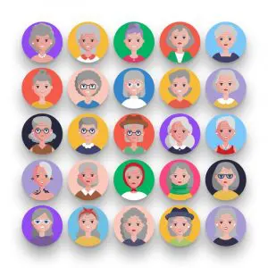 50 Old People Avatar Icons – set of colorful flat circle icons