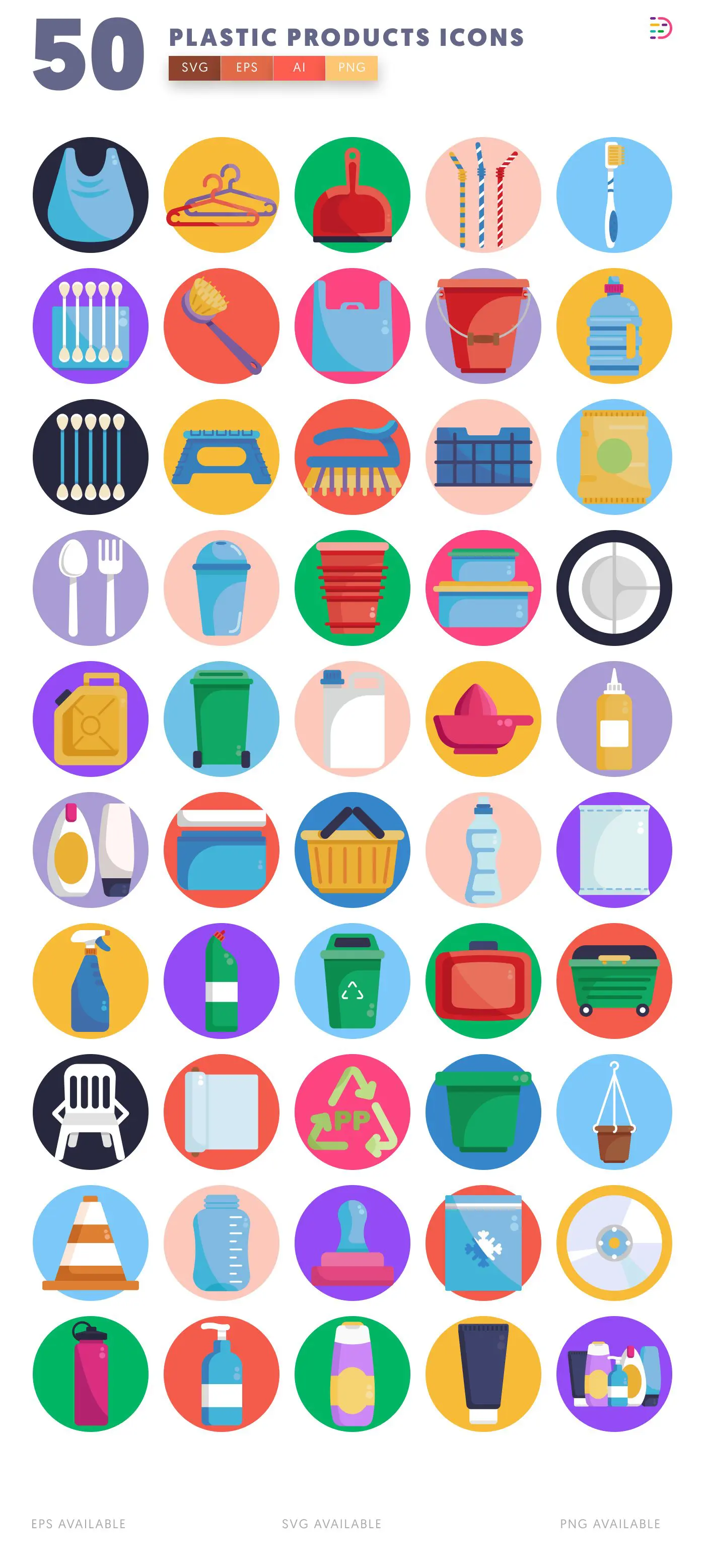 50 Plastic Products Icons – all icons in the set