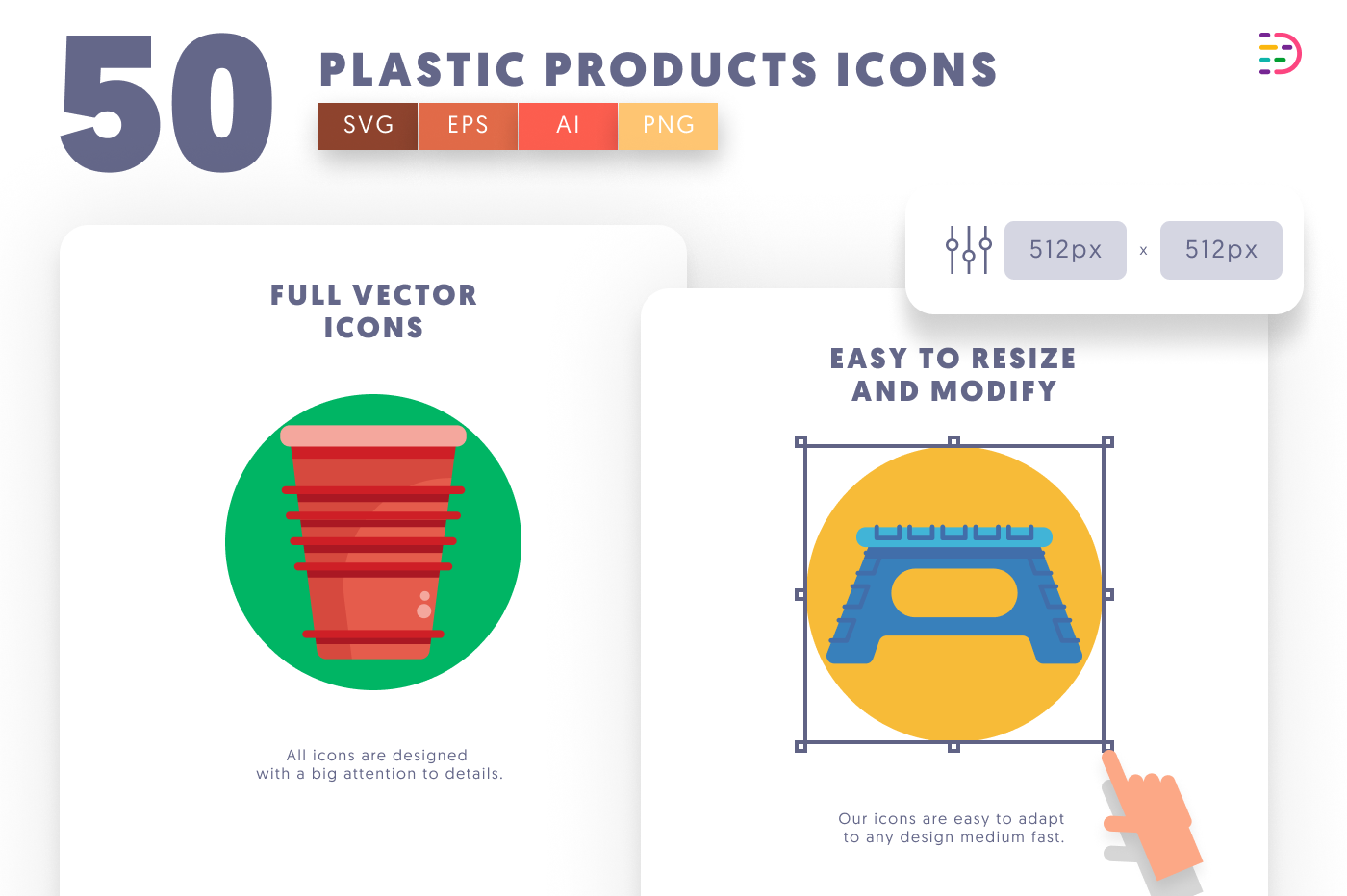 50 Plastic Products Icons preview 6 – flat circle icons in PNG, SVG and EPS