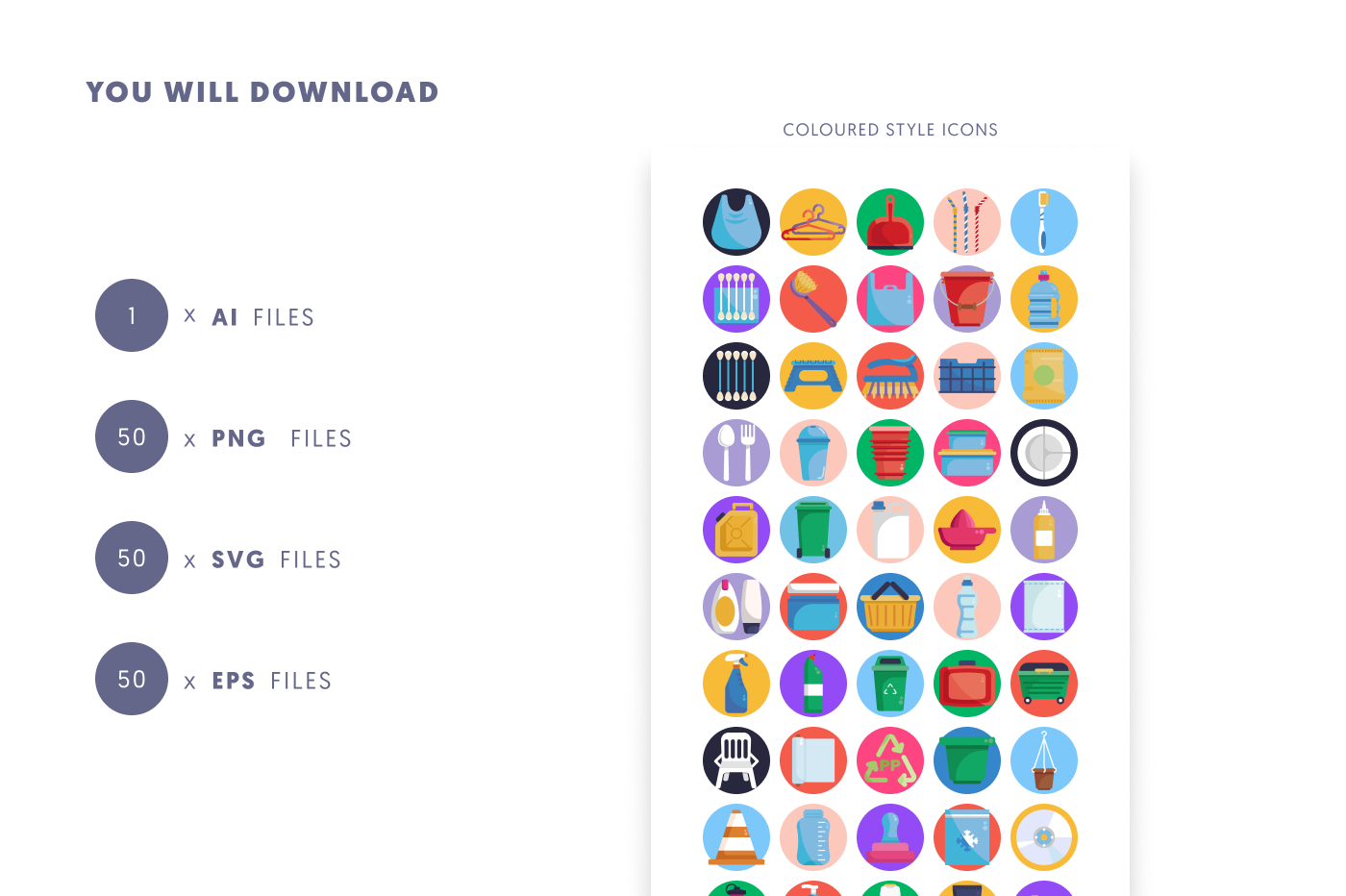 50 Plastic Products Icons preview 9 – flat circle icons in PNG, SVG and EPS