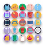 50 Plastic Products Icons – set of colorful flat circle icons