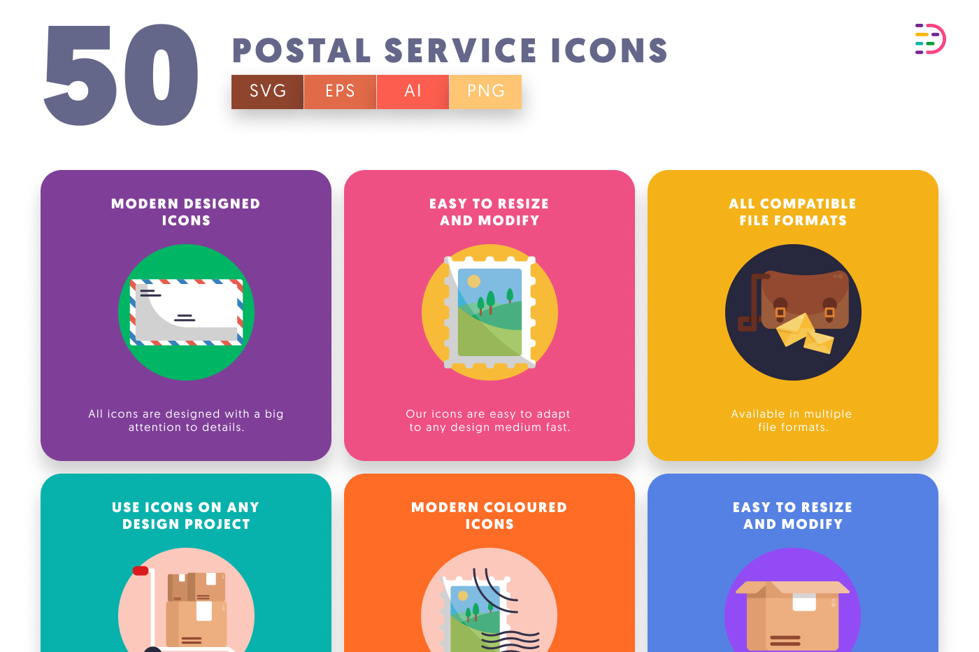 50 Postal Service Icons preview 5 – flat circle icons in PNG, SVG and EPS