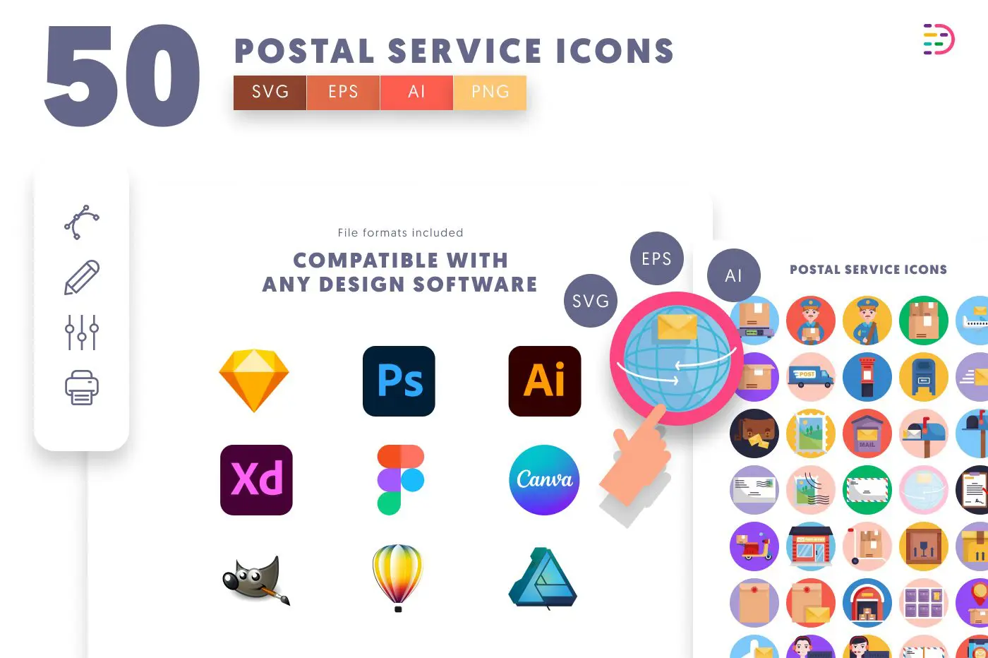 50 Postal Service Icons preview 8 – flat circle icons in PNG, SVG and EPS