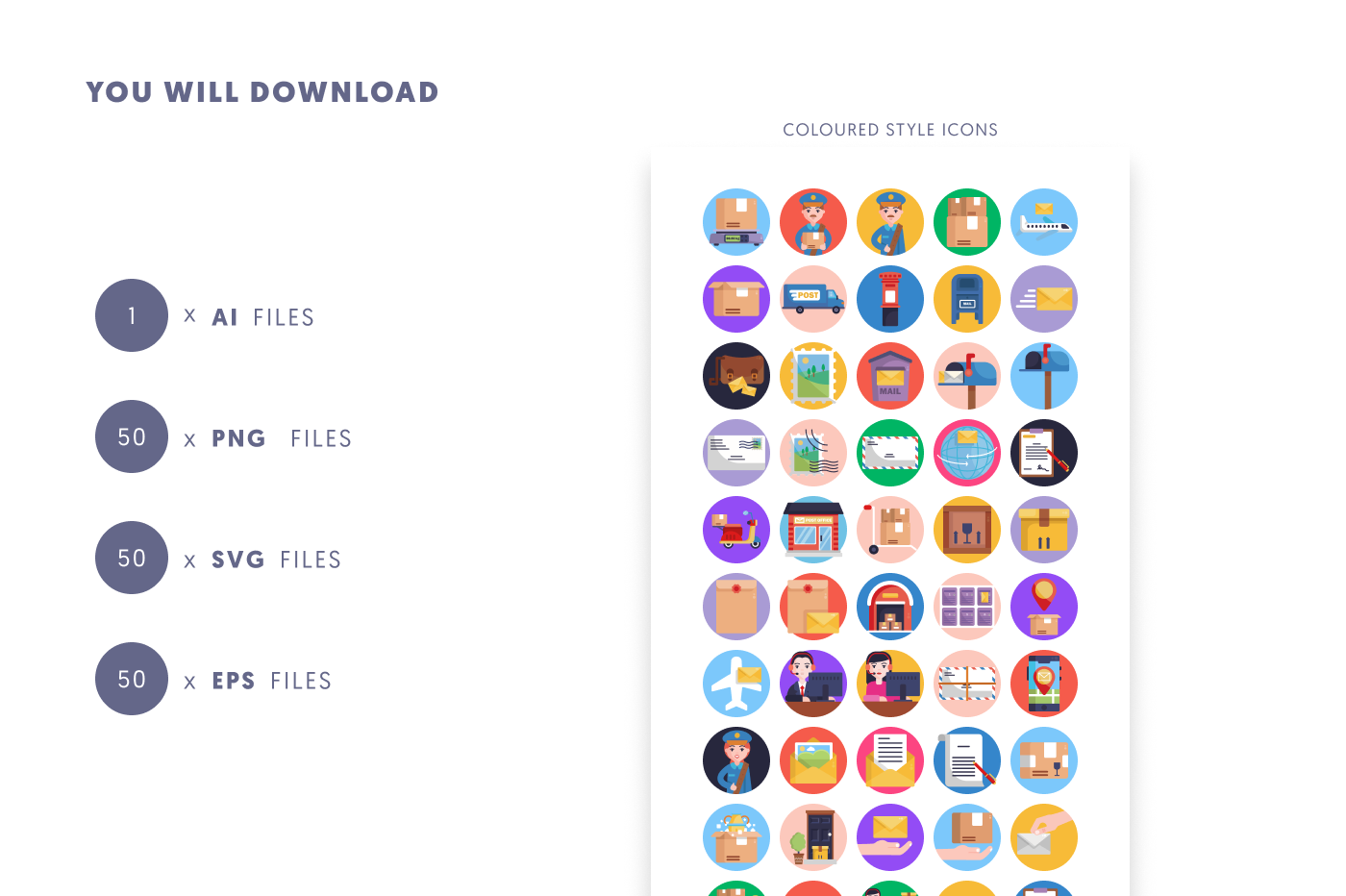 50 Postal Service Icons preview 9 – flat circle icons in PNG, SVG and EPS
