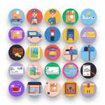 50 Postal Service Icons – set of colorful flat circle icons